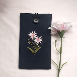Bestickte Handytasche, Handyhülle, Handytasche, Leinen Handytasche, Handyhülle, Stoffhülle, Stofftasche, Stofftasche, Stofftäschchen
