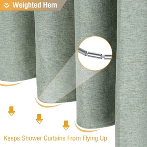 Sage Green Shower Curtain Waffle Textured Heavy Duty Thick Fabric Shower Curtains for Bathroom, Luxury Weighted Linen Bath Curtains image 8