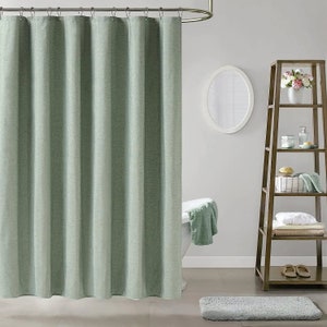 Sage Green Shower Curtain| Waffle Textured Heavy Duty Thick Fabric Shower Curtains for Bathroom,| Luxury Weighted Linen Bath Curtains