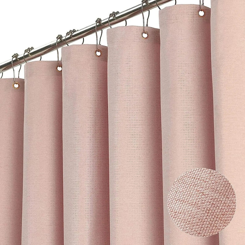 Sage Green Shower Curtain Waffle Textured Heavy Duty Thick Fabric Shower Curtains for Bathroom, Luxury Weighted Linen Bath Curtains Pink