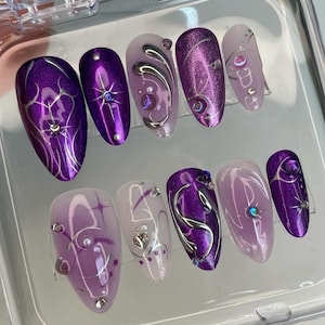 Purple Metallic Press on Nails | Stunning Gem Acrylic Nails ...
