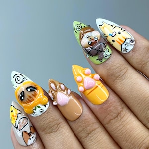 3D Cat Paw Press On Nails | Cute Kitty & Cartoon Cat Fake Nails | Handmade Animal Nail Art | Adorable Cat Lover Nails |Cartoon Nails|HB158YC
