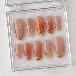 Gold French Tips Press On Nails |imple yet Luxurious Nail Art | Cute Bow - Snowflake Nail Art | Glamorous Pastel Pink Press-On Nails |HC134T