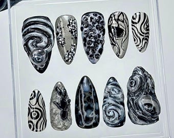 Uñas postizas inspiradas en Tomie / Diseño de uñas de manga de terror, set surrealista 3D HB931YC