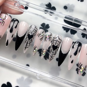 Unique Spider Web Halloween Press On Nails | Halloween Nail Art | Holiday Nail Art | False Nails for Birthday Event Party Holiday | HC09T