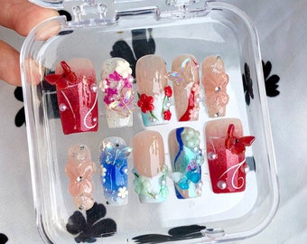 Dazzling Garden Press On Nails | Charmingly Floral On Fake Nails | Diverse Floral Wonderland Nail Art | Y2k Nails | Luxury Nails | HD252T