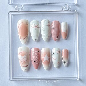Handmade Press On Nails | Pink Bow 3D Gel Nail Art image 2