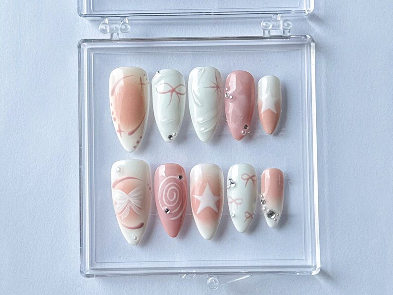 Handmade Press On Nails | Pink Bow 3D Gel Nail Art image 2