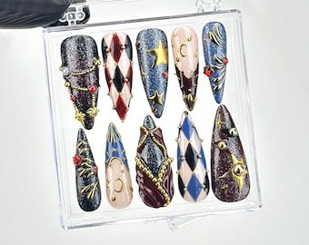 Gothic Stiletto Press On Nails | Celestial Gems & Stars Nail Art HB634YC