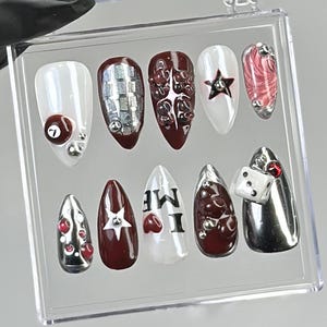 Gambling Theme Press On Nails | Las Vegas Aesthetic Press Ons | Luxury Casino Fake Nails | Dice & Card Nail Art | Almond Nails | HC747Y