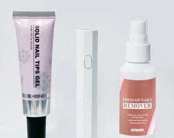 Magic Solid Nail Glue Kit 3in1 | Solid Nail Glue, UV Lamp, Safe Nail Removal | Seamless Hold Press On Nails | Complete Nail Tool Set | HB01H