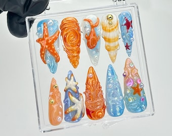 Uñas postizas Ocean Fantasy / Estrellas de mar de sirena 3D / HB844YC
