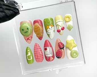 Kawaii 3D-pers op nagels | Nagelkunst voor katten en eten | HB830HK