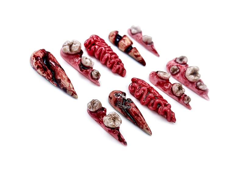 Gothic Gore Tooth Press on Nails | 3D Teeth & Flesh Horror Nail Art ...