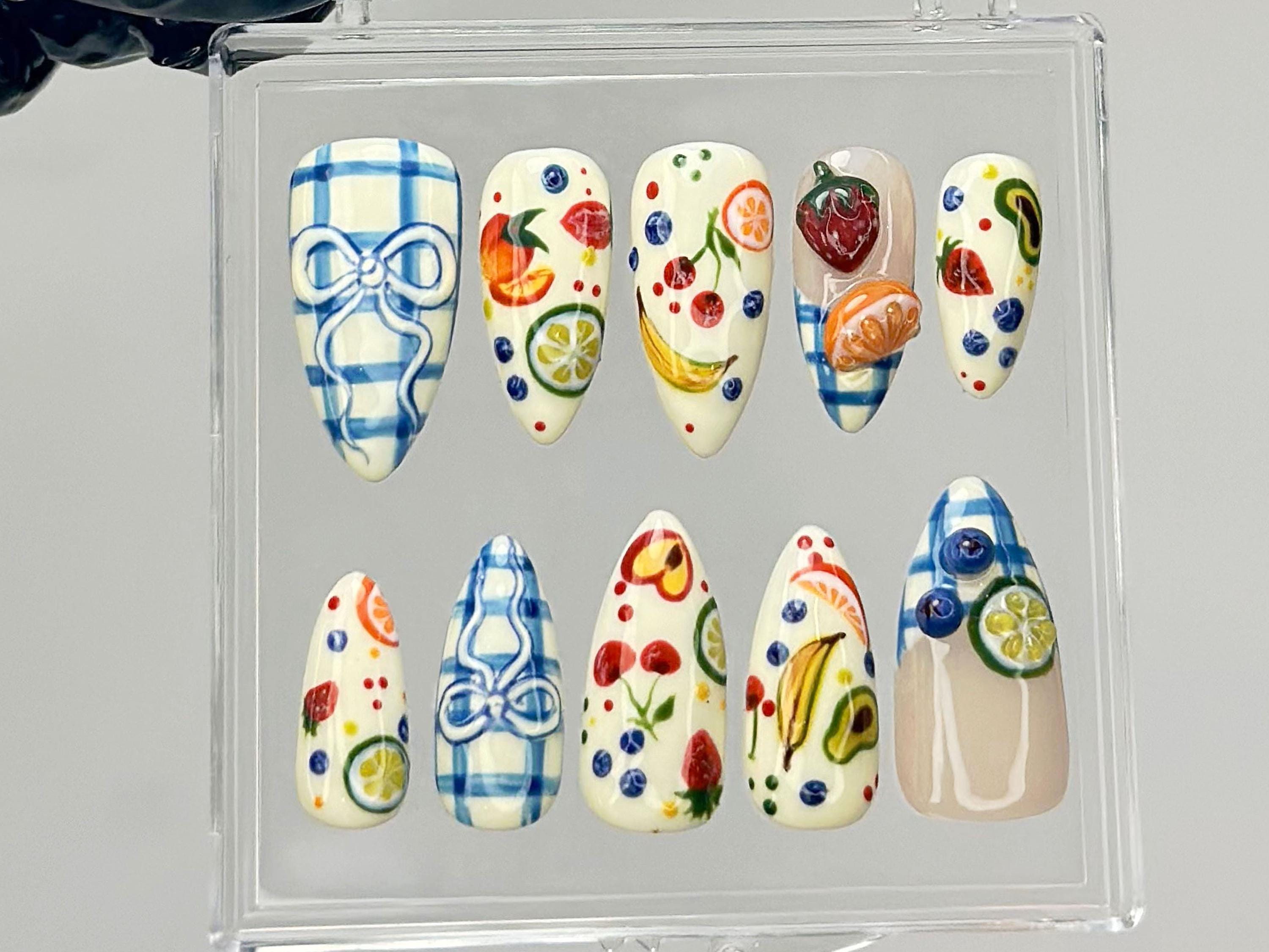 Colorful Picnic Press on Nails | Bright Citrus, Berry Fake
