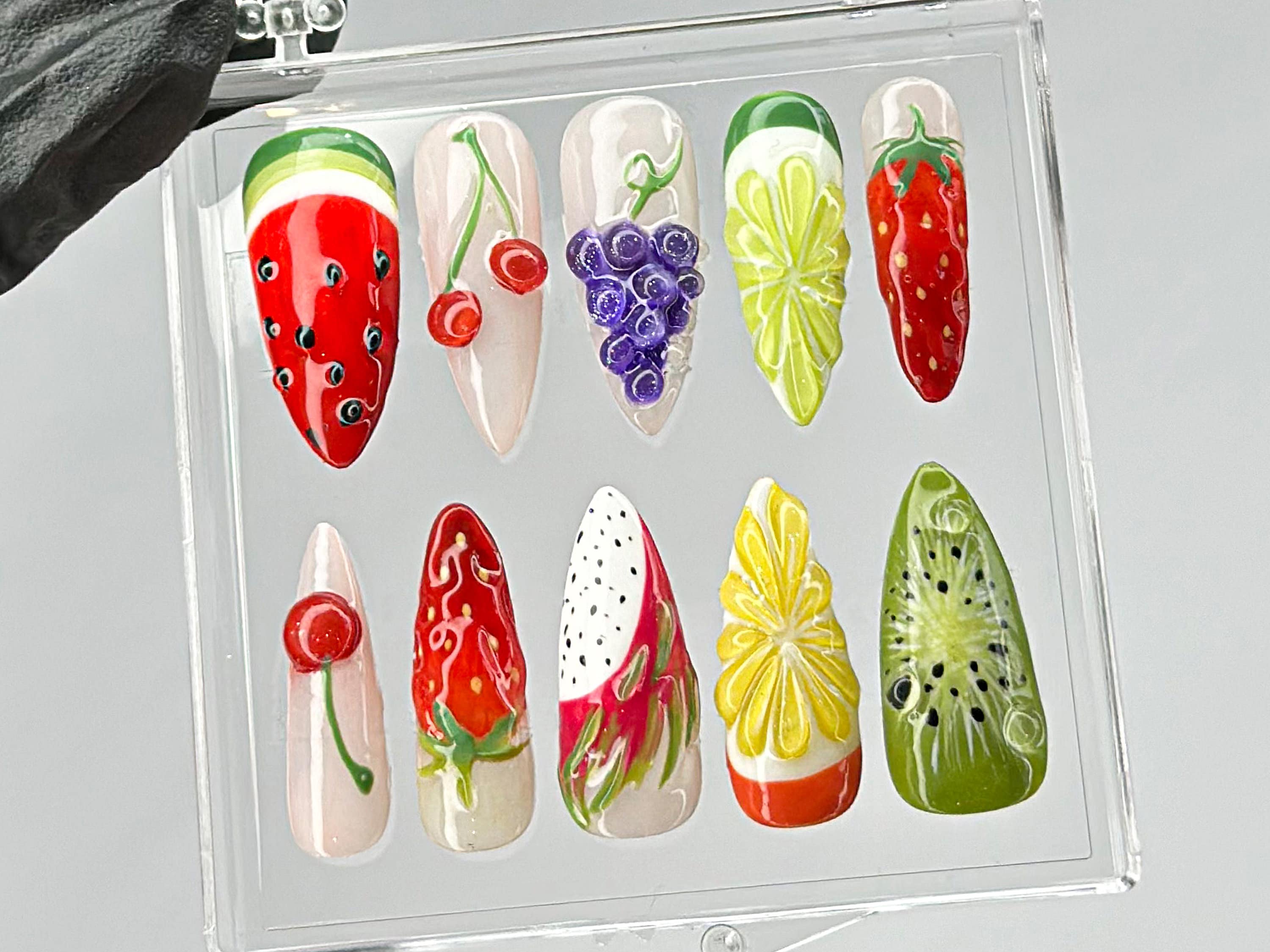 Colorful Fruit Press On Nails | Summer Holiday Fake Nails | Vibrant Fruit Nail Art | Tropical Fruit Press On Nails | Press Ons | HB448TL