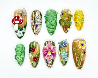 3D Mushroom Press On Nails | Enchanted Forest Fairy Nail Art | HB952YK