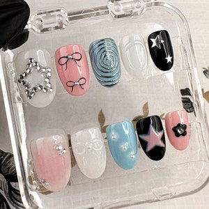 Y2K 3D Press On Nails: Handcrafted Trendy Nail Art HC79A