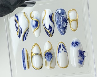 Koi Fish Press On Nails | Bát Tràng Porcelain Nail Art HB480AV
