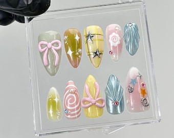 Pastel Star Bow Press On Nails | 3D Kawaii Nail Art HB877YK