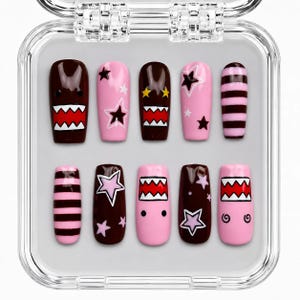 Unhas Postiças Domo Character • Arte de Unhas Kawaii Rosa Monstro, Unhas Postiças Estilo Estilete Y2K HC970DC