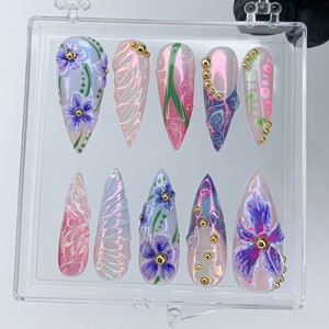 Floral Elegance 3D Press On Nails | Handcrafted Press On Nails with Delicate Flower Designs | Perfect for Spring and Summer | HC497SK