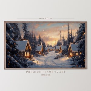 Samsung Frame TV art Vintage Festive Christmas Village, Frame TV Art Textured Christmas, Farmhouse Decor Winter Landscape TV Art, Home Decor