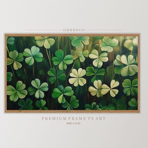 Green Abstract leaf Clovers, Frame TV Art St Patricks Day, Shamrock Painting Frame TV Art, Digital Downloadable, Oil Painting Frame TV Art
