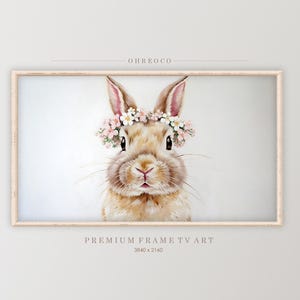 Paashaas frame tv kunst, vintage lente decor, lente konijn schilderij, kinderkamer Samsung frame tv, paas tv screensaver, digitale download