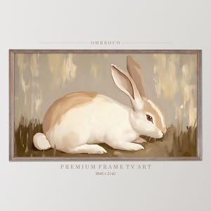 Lente Samsung frame tv-kunst, vintage Pasen tv-lijst, lente konijn decor, neutrale kunst voor tv vintage konijn schilderij digitale download