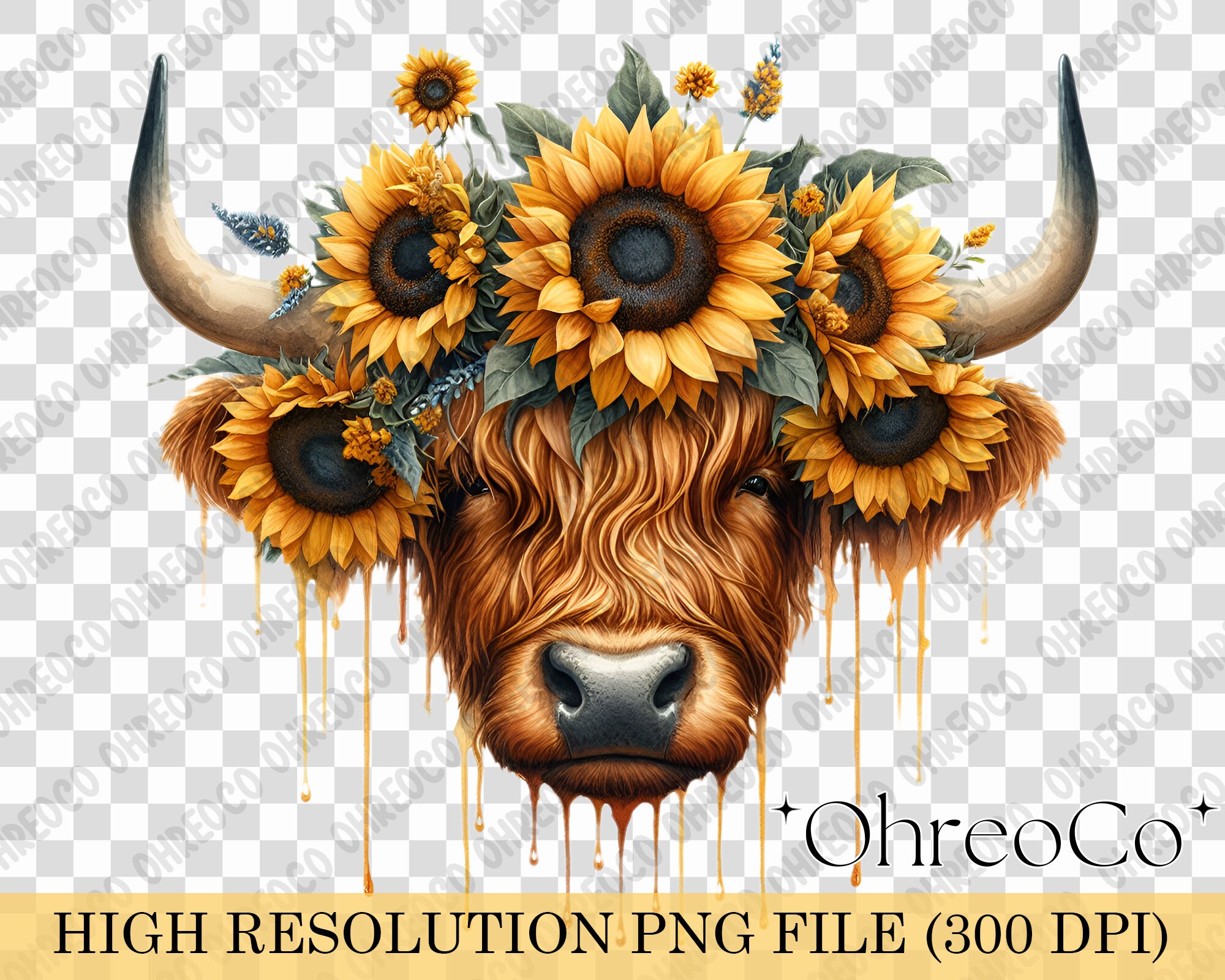 Highland Cow Sunflower, Highland Cow Png Clipart, Sublimation Designs ...