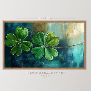St.Patrick&#39;s Day Frame TV Art, Spring Farmhouse Decor, Vintage Clovers Abstract Oil Painting, Shamrock Art, Digital Download Seasonal Tv Art