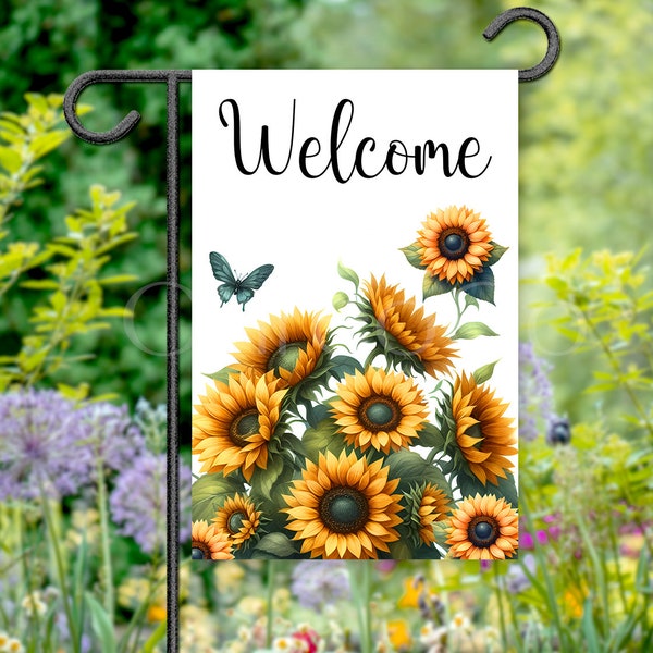 Welcome Sunflower Garden Flag Png Sublimation Design, Sunflowers Garden Flag Png, Flowers Garden Flag PNG, Digital Downloa