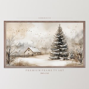 Samsung Frame TV Art, Farmhouse Decor, Winter Forest, Snowy Landscape, Christmas Trees, Xmas Watercolor Art File, New Year Holiday Decor