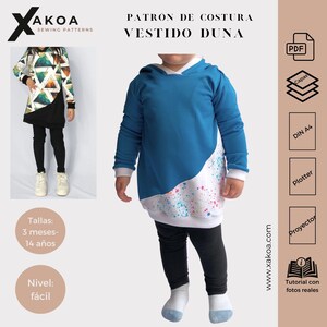 Digital Sewing Pattern: sweatshirt-style dress Duna for girls -  Sizes 3 Months to 14 Years