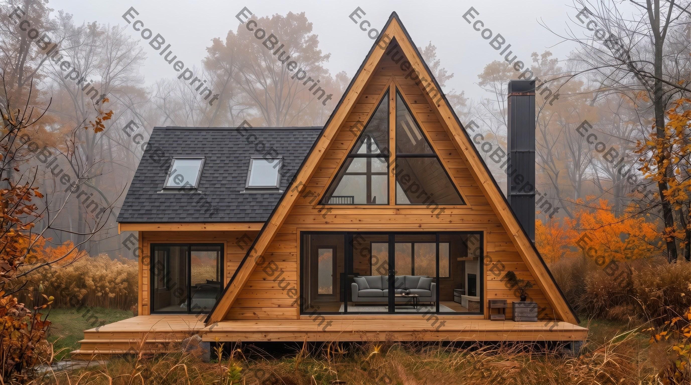 Modern A-frame Cabin.digital Basic Architectural Plans: 2 Beds | 3 ...