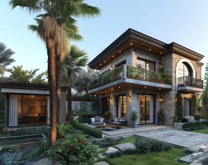 203.Home design inspiration(**No plan**)1 front view image (JPG) and 1 front view animation (MP4) Download for more design inspiration.