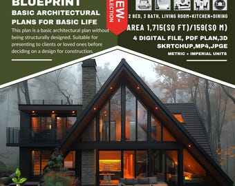 P8. Ready!!(*PDF PLAN,3D skrtchup,MP4,JPG*)  architectural plans for 2-Story Hous Hous,2 bedrooms,3 bath,kitchen+living+dining