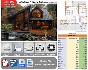 P108.Ready!!(*PDF PLAN,3D skrtchup,MP4,JPG*)  architectural plans for 1-Story Hous Hous,2 bedrooms,2 bath,1 kitchen,living,basements,attics