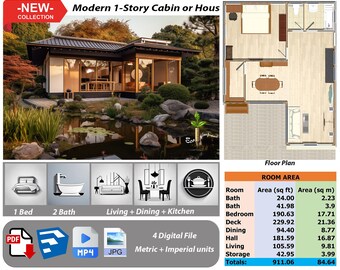 P190.Ready!!(*PDF PLAN,3D skrtchup,MP4,JPG*) Basic architectural plans for 33' L x 26' W Japanese Small House Plans for a Peaceful Life