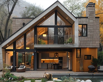 65. Home design inspiration(**No plan**)1 front view image (JPG) and 1 front view animation (MP4) Download for more design inspiration.