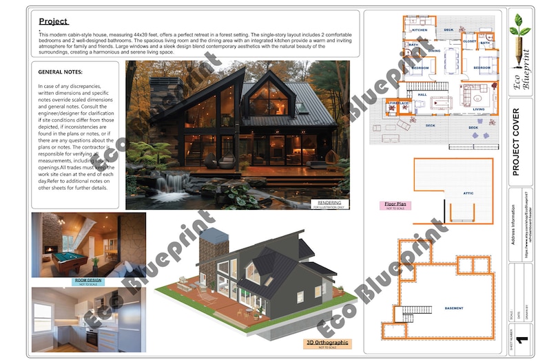 2 Bedroom Cabin House Plans With Basement & Attic (PDF Plan No.108) - Etsy