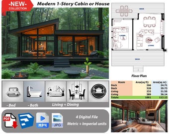 P184. (*PDF PLAN,3D skrtchup,MP4,JPG*)Basic architectural plans for 1-Story cafe or living cabin lounge offers a tranquil escapeliving.