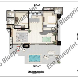 Modern 2-bedroom House Plan With Pool (PDF, SKP, MP4, JPG No.45) - Etsy