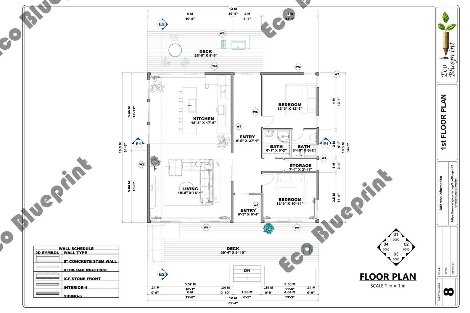 Plano de casa moderna tipo cabaña de 2 dormitorios: Diseño ...