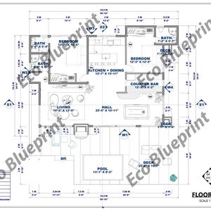 Modern 2-bedroom House Plan With Pool (PDF, SKP, MP4, JPG No.45) - Etsy