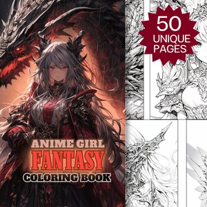 Fantasy Anime Girl Coloring Pages for Adult & Kids, 50 Unique Manga Coloring Book, Instant Download, Printable PDF