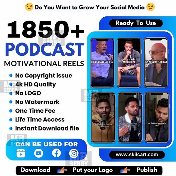 1850+ English Podcast motivational Videos Instagram Reels bundle,  Tiktok Video, YouTube Short, IG ,Viral Video Success Business