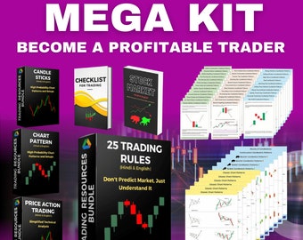 Paquete de negociación Kit de mercado de valores Tarjetas de acción de precios de negociación, patrones de velas, patrones de gráficos, carteles de velas, tarjetas de negociación,