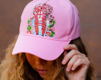 Boné pintado à mão, boné de beisebol pintado à mão, boné artístico personalizado, boné com design personalizado, boné de arte folclórica